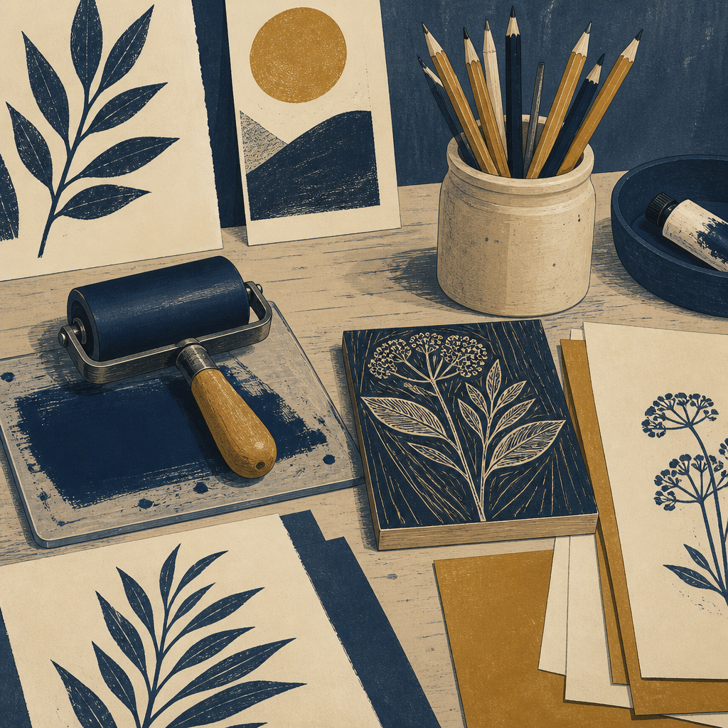 Printmaking desk still life